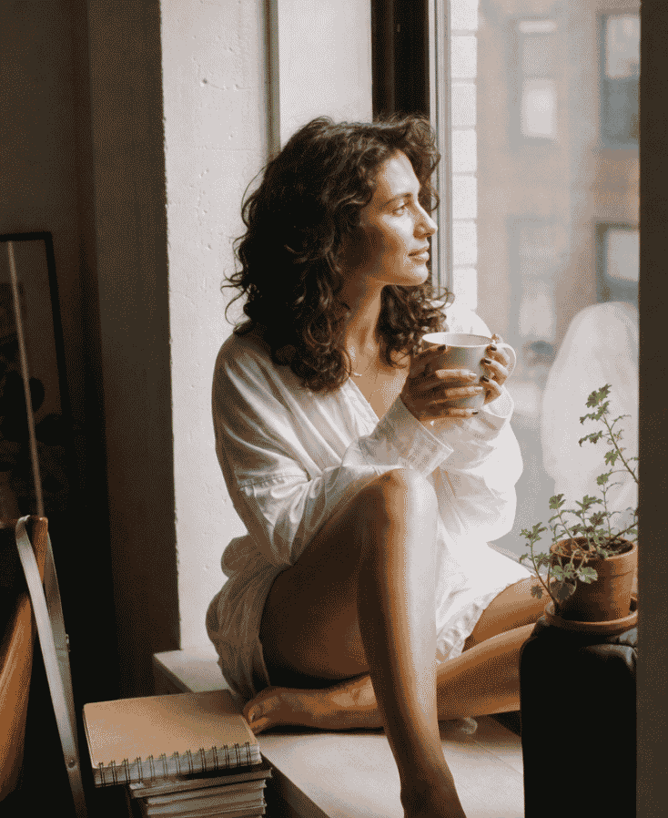 morning routine with tea by window